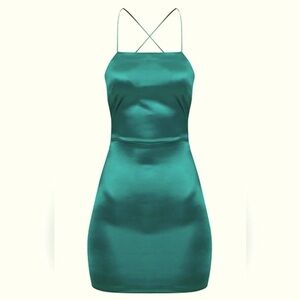 Pretty Little Things - Emerald Green High Neck Strappy Back Bodycon Dress